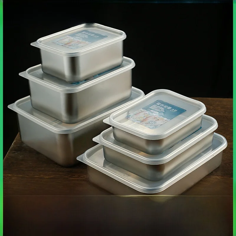 sealed-304-stainless-steel-food-storage-box-refrigerator-freezer-meat-storage-container-with-lid-freshness-preservation-box