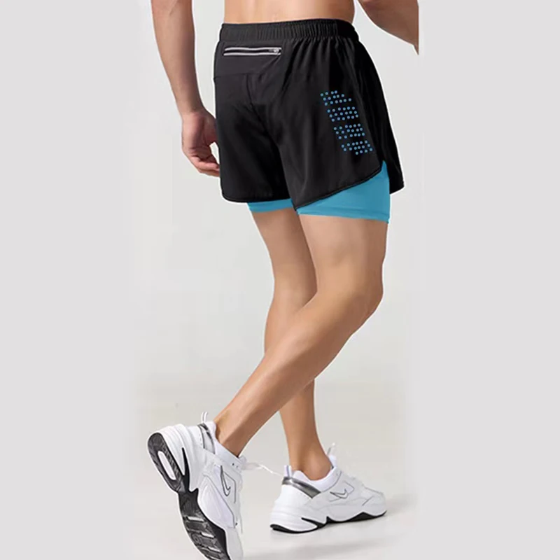 Men's Double Layer Shorts Summer Gyms Fitness Male Shorts Sportwear Workout Tracksuit Casual Short Pant Fashion Shorts For Men