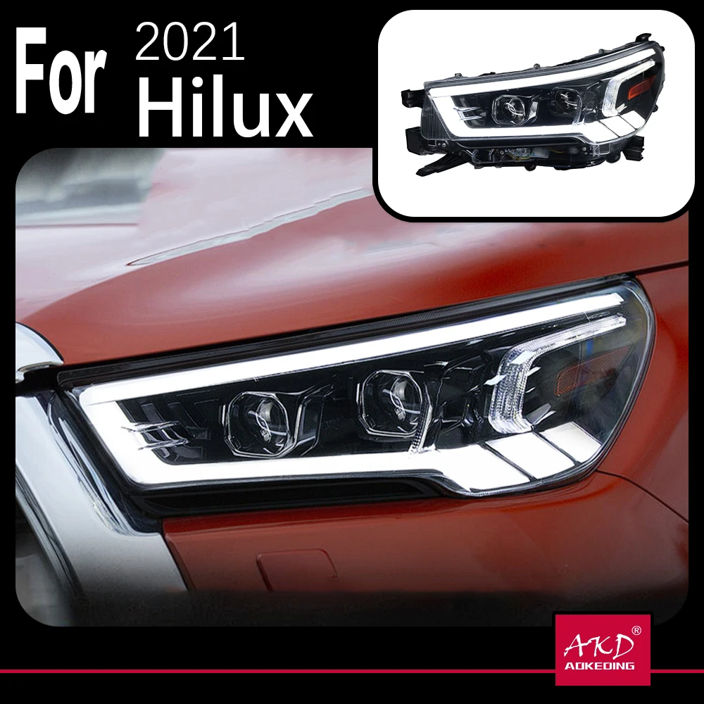 AKD Car Model For 2021 Toyota Hilux REVO Head Lights Style Replacement DRL Daytime lights Lighthouse Projector Facelift