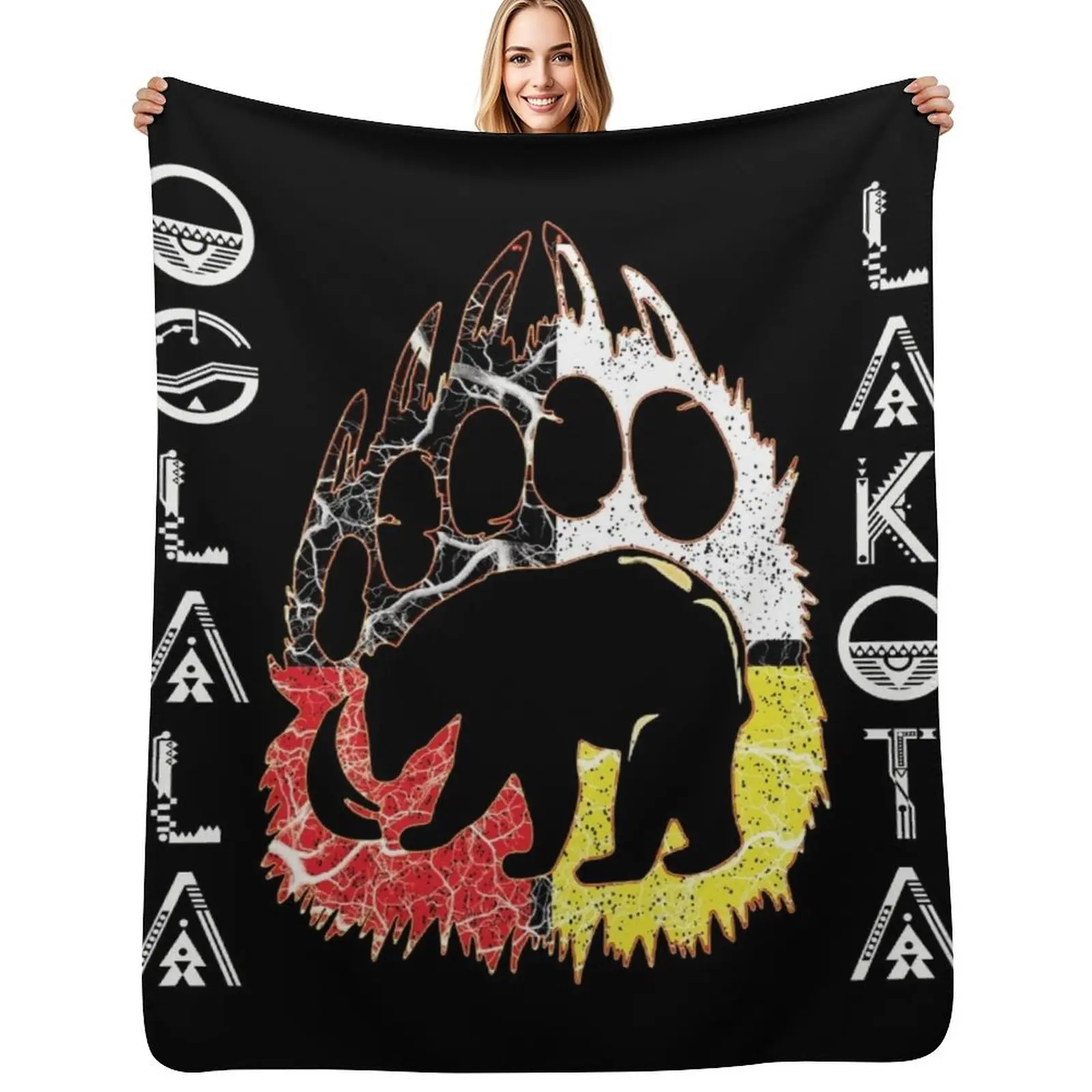 

Oglala Lakota Medicine Wheel Bear Paw Native Americans Throw Blanket Easy Care Comfortable Blanket for Couch