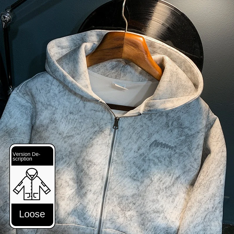 Hooded Sweater Men's Autumn and Winter New Street Trend Zipper Cardigan Trendy Long Sleeve Jacket Loose Printed All-Matching Top