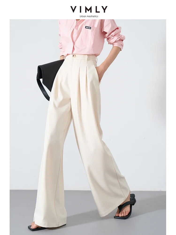 VIMLY Women's Drape High Waist Wide Leg Suit Pants Autumn Winter Office Lady Straight Tube Commuter Female Loose Long Trousers