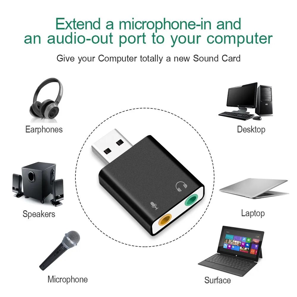 Virtual 7.1 Ch Microphone Sound Adapter External USB Audio Sound Card USB To Jack 3.5mm Converter Headphone Adapter