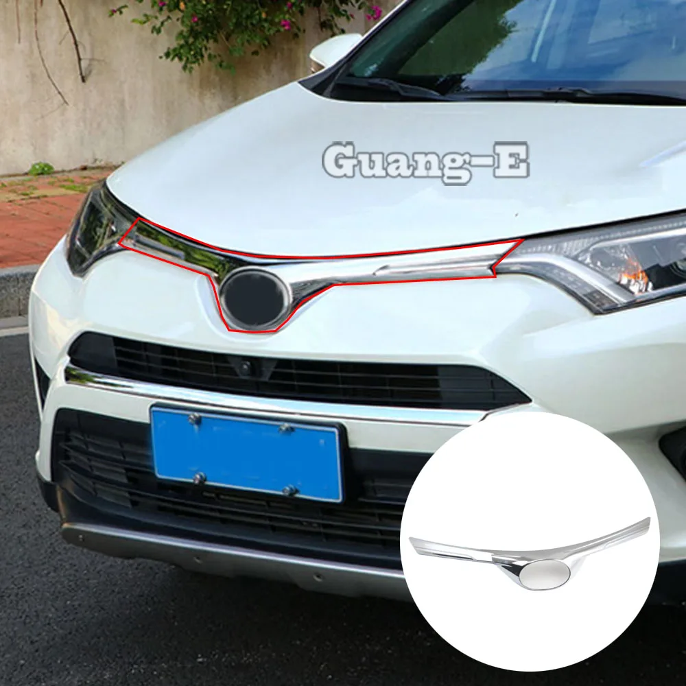 

Car Garnish ABS Chrome Front Engine Machine Grille Upper Hood Sticker Lid Trim Frame Lamp 1PCs For Toyota RAV4 2016 2017 2018