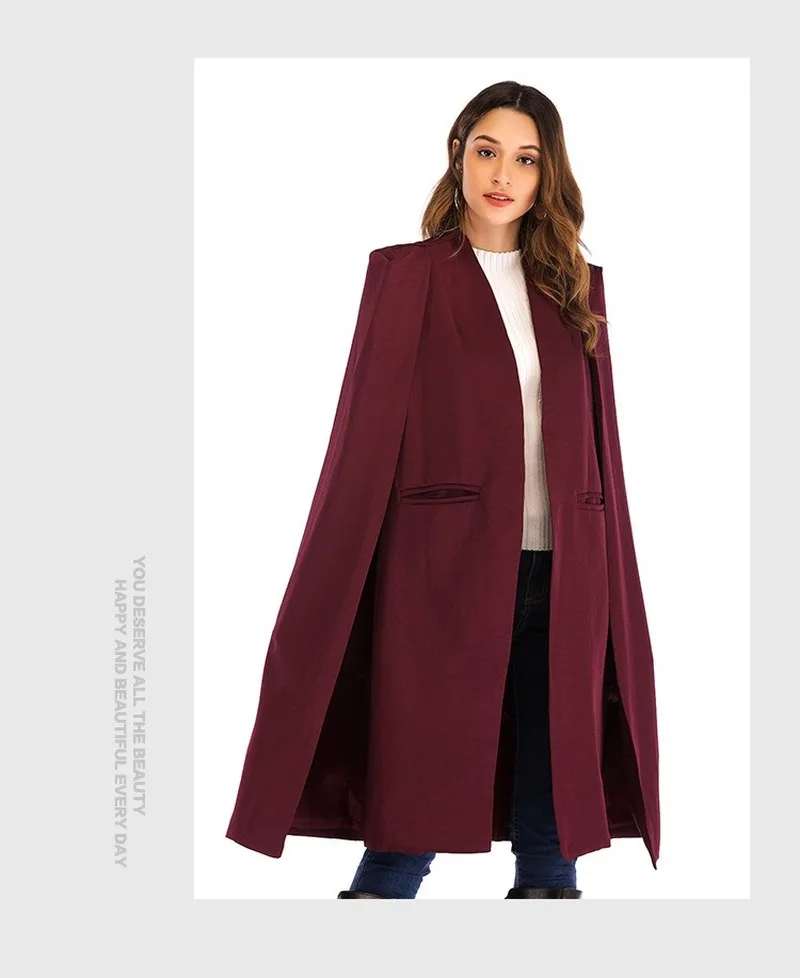 Ladies Cloak Windbreaker Coat Cloak Casual Solid Color Suit Jacket Cotton Streetwear Cardigan Women's Cloak Jacket