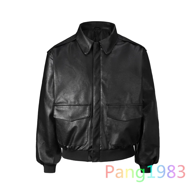 

Men's High Quality Solid Color Leather Jacket Inside Cotton Jacket Coat Male