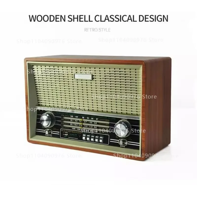 Vintage Retro Bluetooth Radio with AM/FM/SW, Remote Control, Memory Card, AUX - Classic Desktop Speaker for Elderly