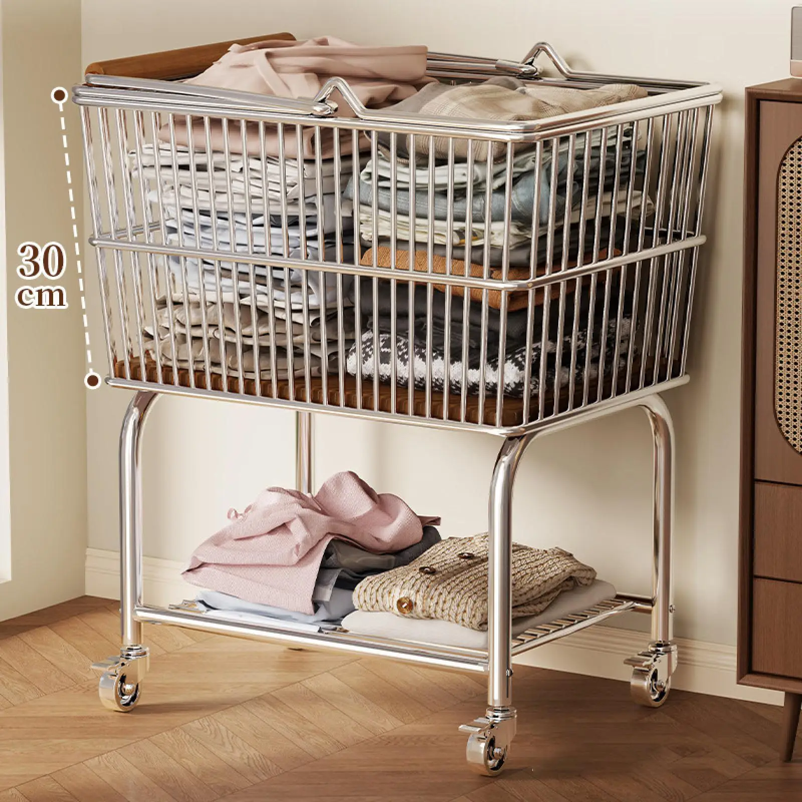 

Laundry Basket with Wheels, Rolling Organization Metal Frame Multifunctional Laundry Cart for Living Room Bedroom Household