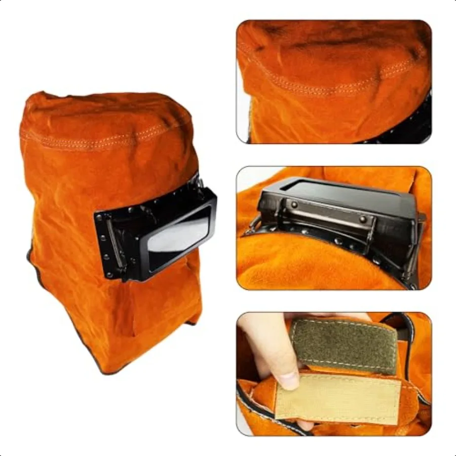Maschera per casco per saldatura Maschera di protezione per casco per saldatura in pelle con lente flip aperta Cappuccio per saldatura traspirante Cappello da lavoro per saldatura Wor