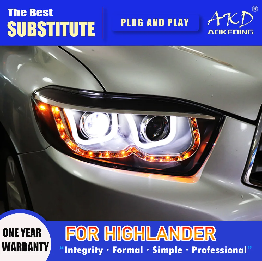 

Фара AKD для Toyota Highlander светодиодный, фара 2009-2011, фара DRL, сигнал поворота, фара дальнего света, объектив проектора Angel Eye
