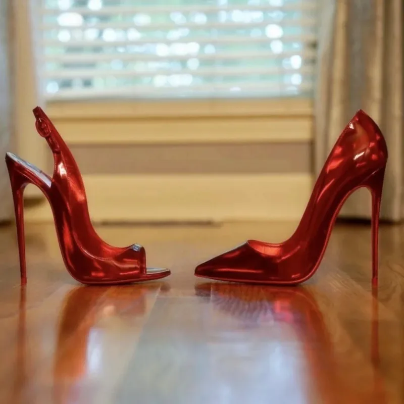 Fish Mouth Open toed Ultra High Heels 12cm Red Bottom Rear Tripstrap Thin Heel European and American Sexy Women's Large Sandals - view 4