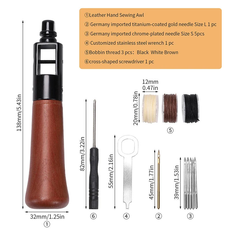 WUTA New Leather Sewing Awl Thread Kit Speedy Stitcher DIY Leather Craft Edge Stitching Tools Kit Shoemaker Canvas Repair