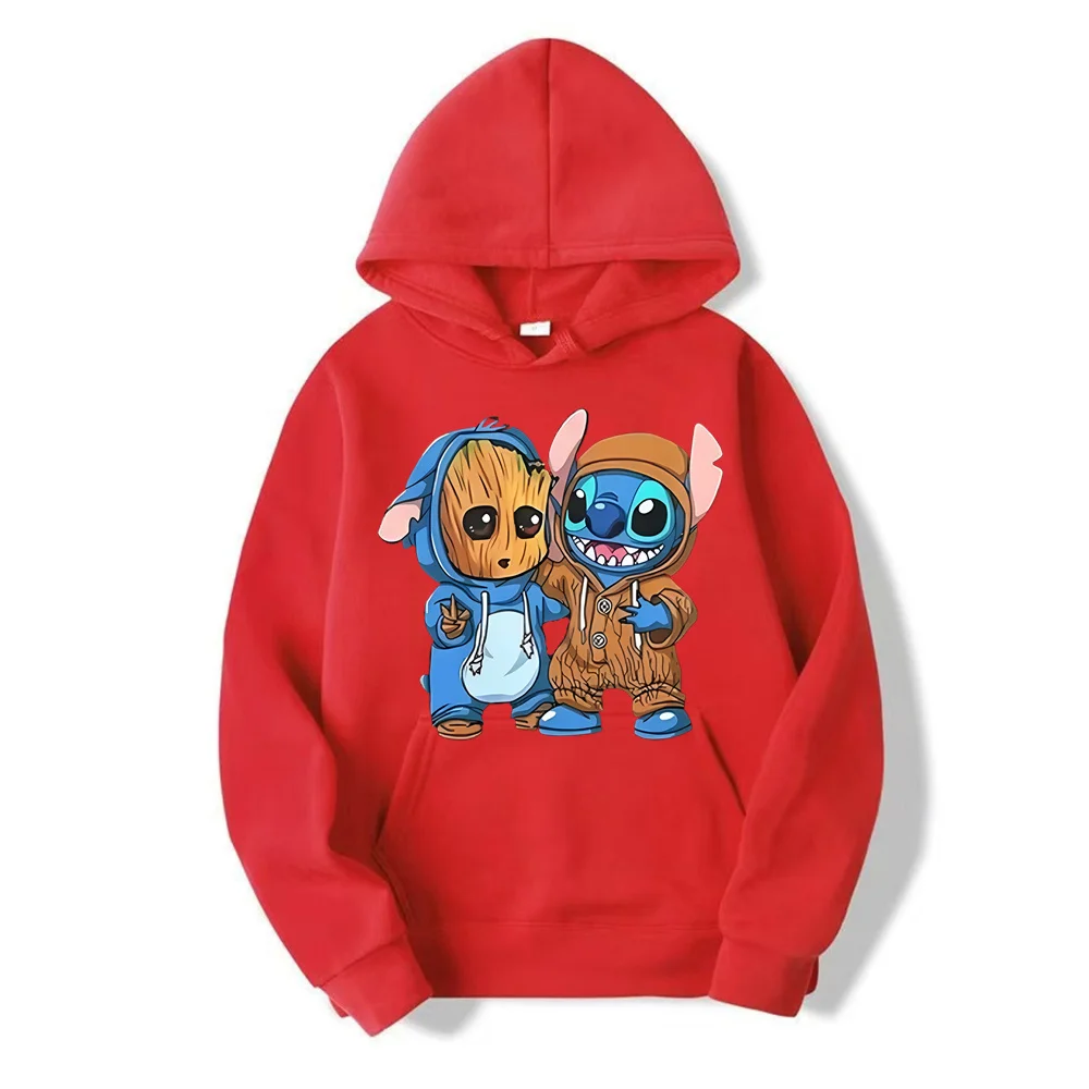 Disney Stitch Men Pullover Cartoon Anime Women Hoodies 2024 New Casual Autumn Winter Couple Oversized Sweatshirts Clothes Tops