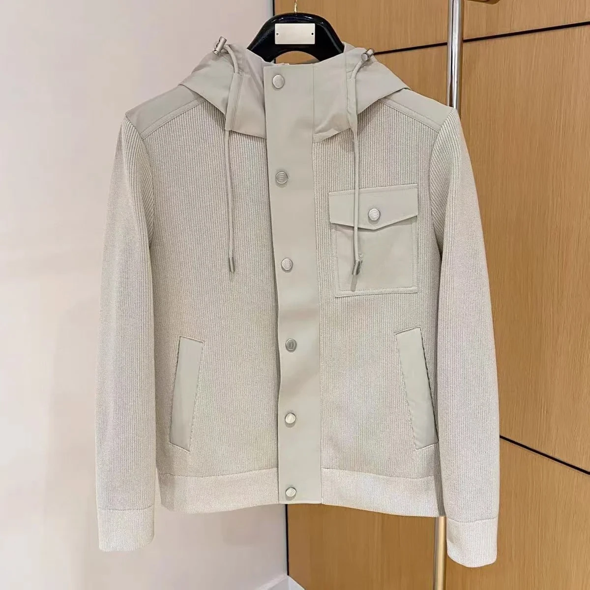 LP italien 25aw vieil argent vent épissage veste tricotée à capuche