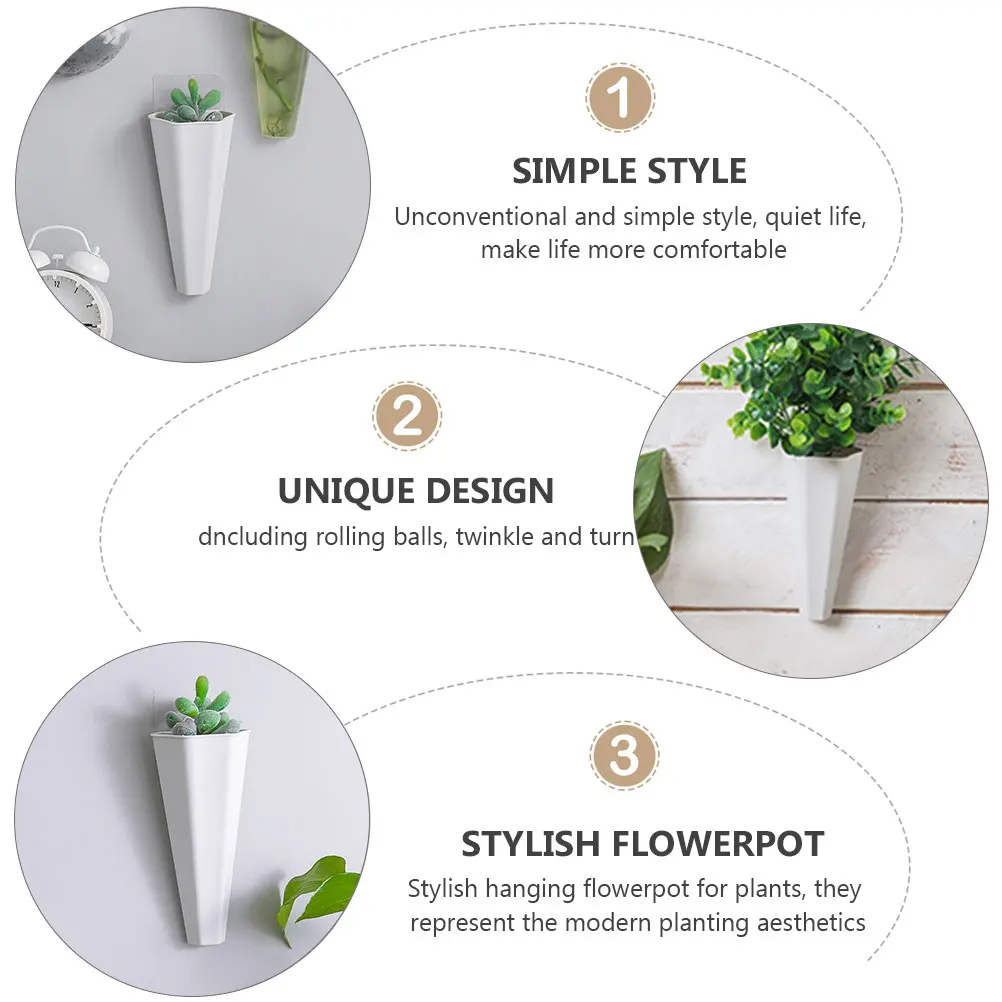 

3pcs Wall-Mounted Flowerpot White Modern Hanging Planter For Indoor Outdoor Plants No Punching Required Decorative Vase Garden