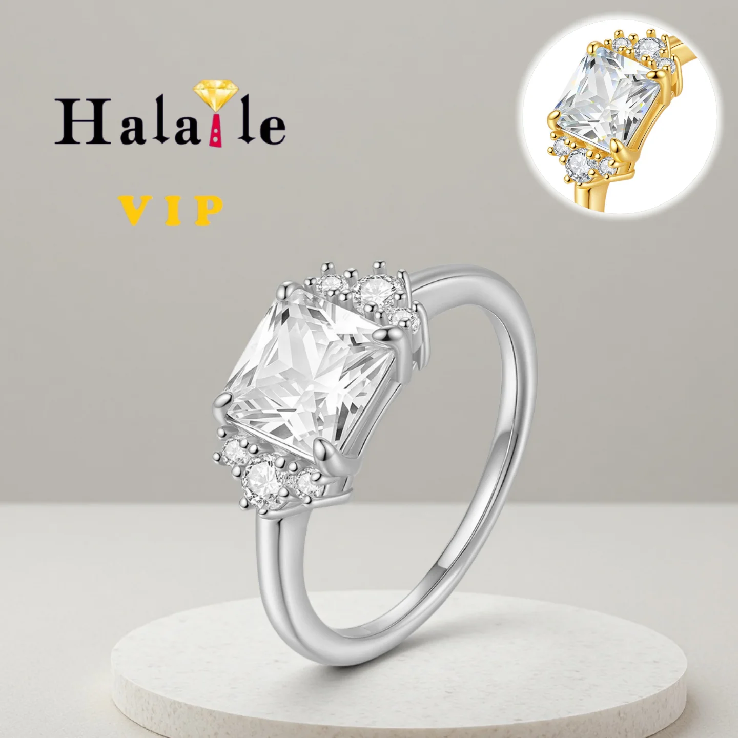 

Halaile 7*7 мм 2 карата кольцо с муассанитом огранки принцессы для женщин 925 серебро сертификация свадебное обручальное кольцо ювелирные изделия