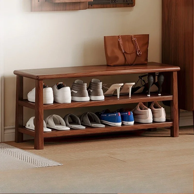 All solid wood multi-layer shoe rack, seated shoe changing stool, household small apartment