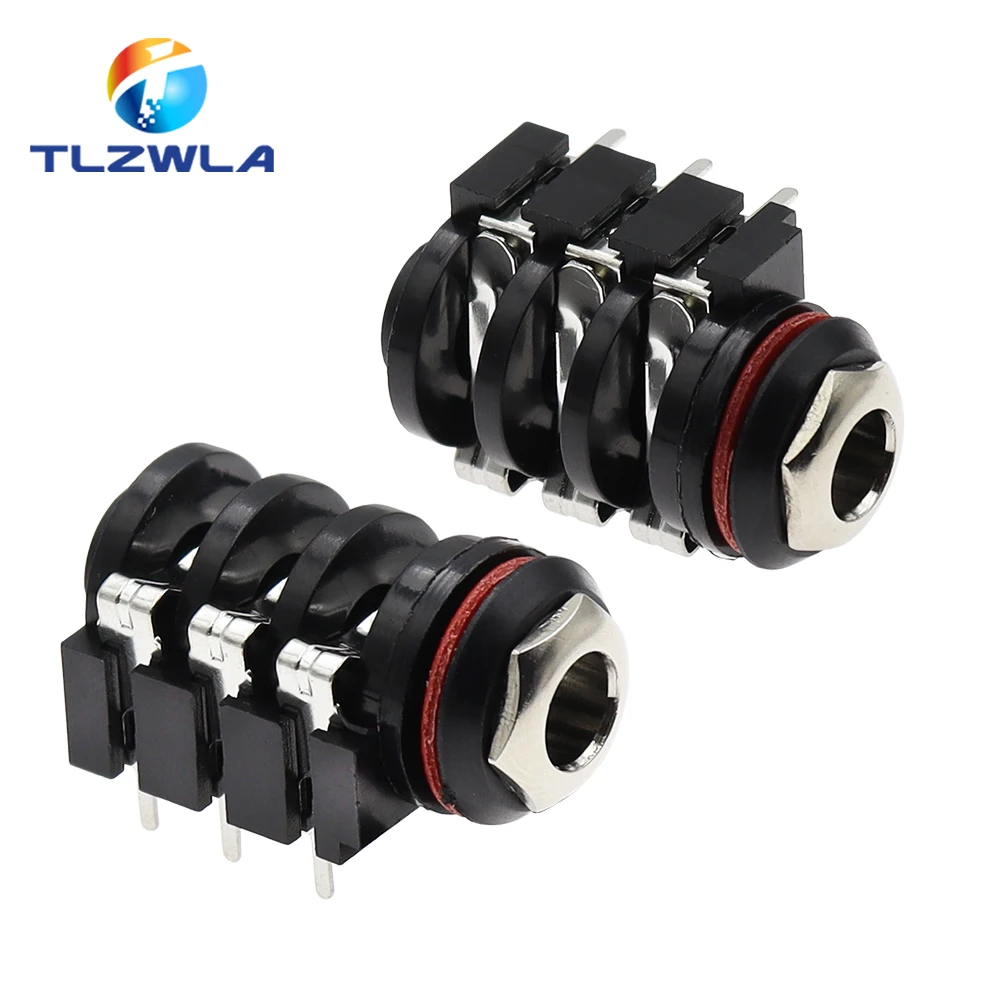 1 szt. 1/4 "6,35 mm stereofoniczne gniazdo audio złącze typu jack 6,5 ​​mm PCB lutowane końcówka kątowa pierścień rękaw TRS