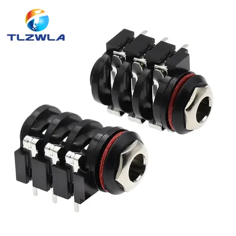 10 PZ 1/4 "6.35mm Presa Audio Stereo Jack Connettore 6.5mm PCB Saldatura Angolo Retto Punta Anello Manicotto TRS