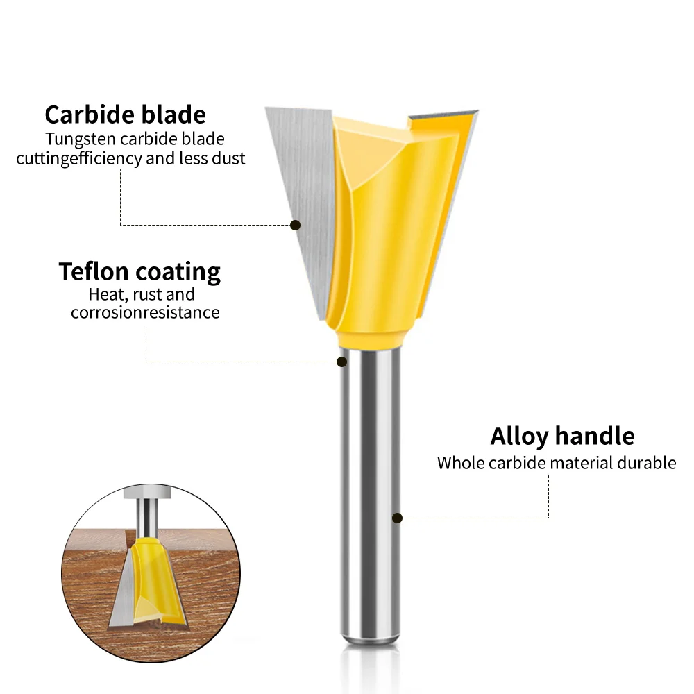 6/6.35mm Shank Dovetail Joint Router Bits Set 14 Degree Milling Cutter for Wood End Mill CNC Carpentry Tools 1/4” 1/8” 5/8” 3/4”