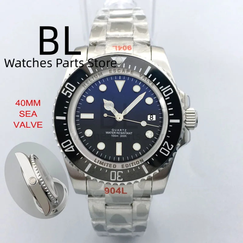 BLIGER 40mm Men's Quartz Watch 100m SEA Diving Wristwatch Green Luminous Dial Ceramic Bezel Stylish Men's Watches Sapphire Glass