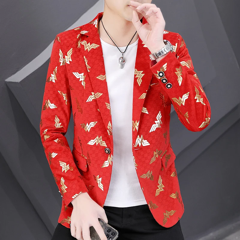 New styleMen's coat top single item gold plated craft fashion and handsome Korean version slim classic men's casual suit trend