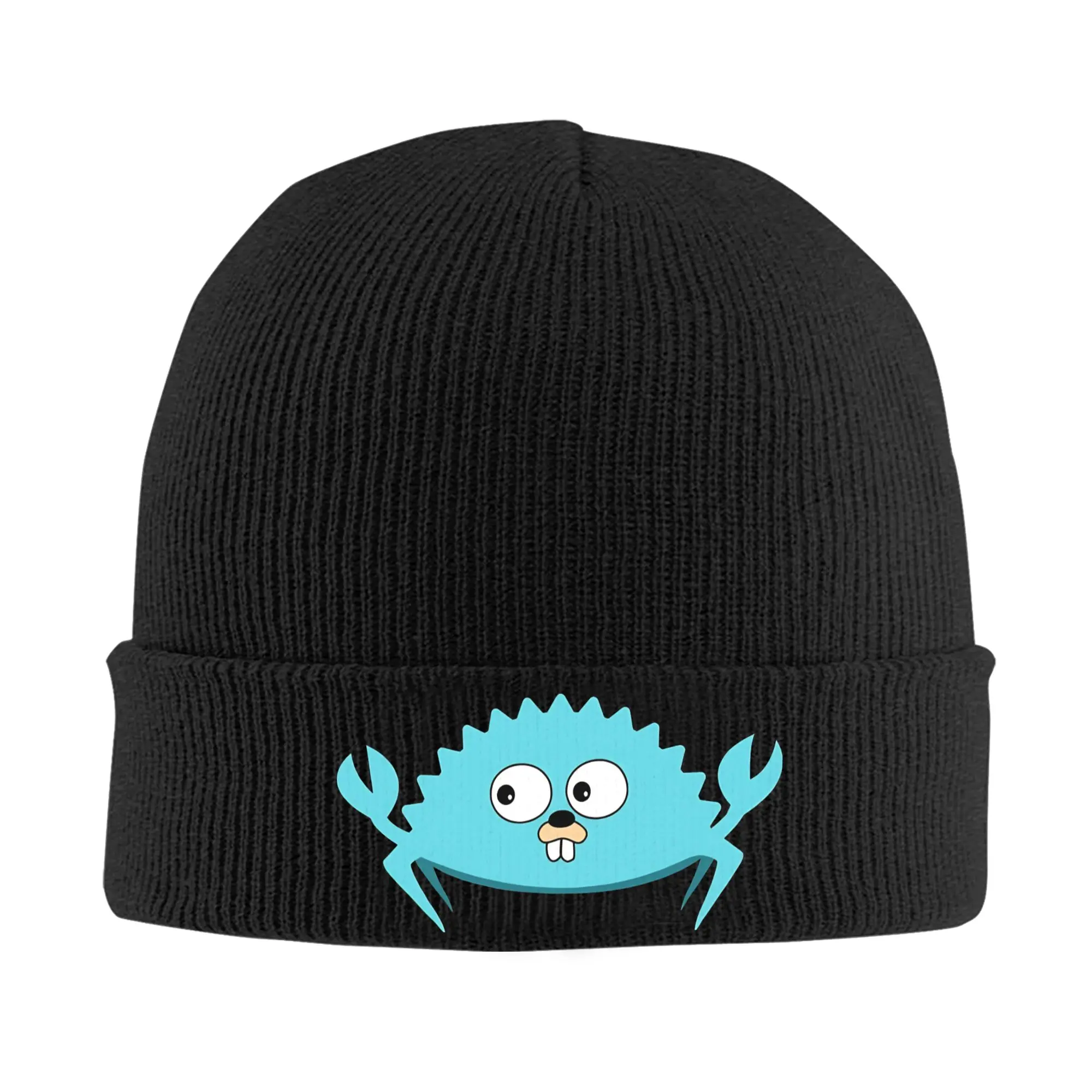 Go Ferris Go! - GoLang Gopher & Rust Ferris Crab Crossover  Knit Cuff Beanie Skull Hats For Women Men  Warm Bonnet Knitting Hat