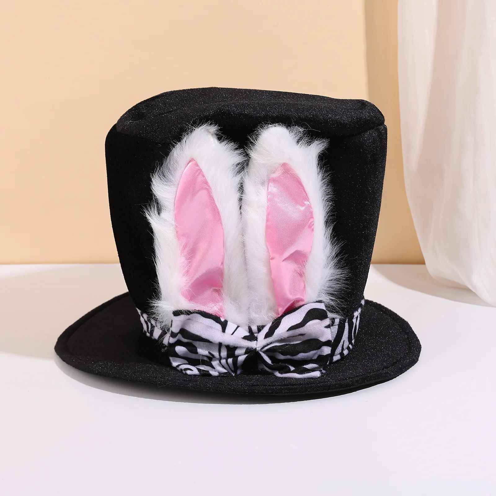 Easter Bunny Hat with Rabbit Ears, Costume Party Fancy Dress Top Hat, White Fluffy Prop for Performance & Decoration