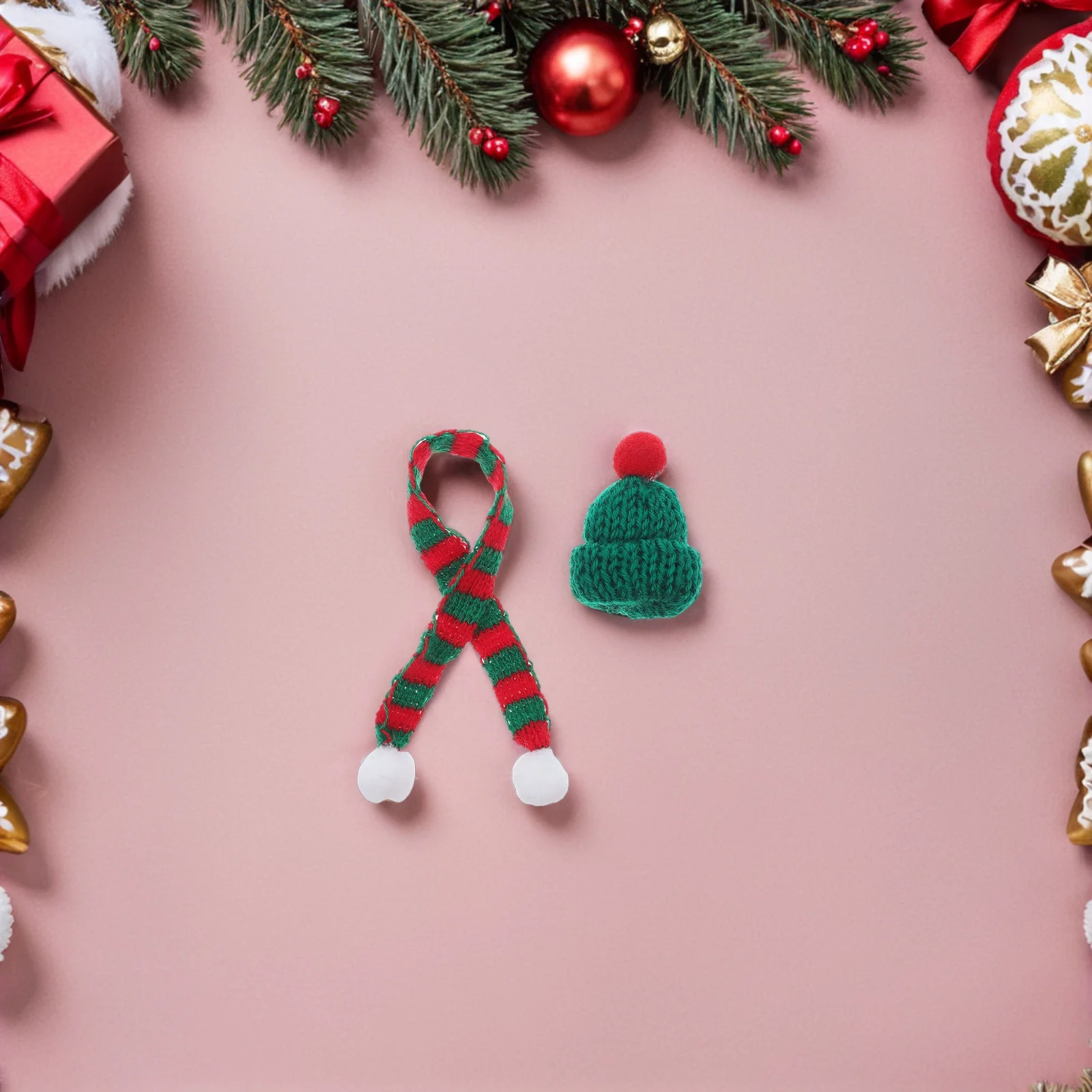 20Pcs Mini Christmas Knitting Hats and Scarves Christmas Mini Knit Hat Craft Supplies Xmas Decoration Set Santa Knit Hat