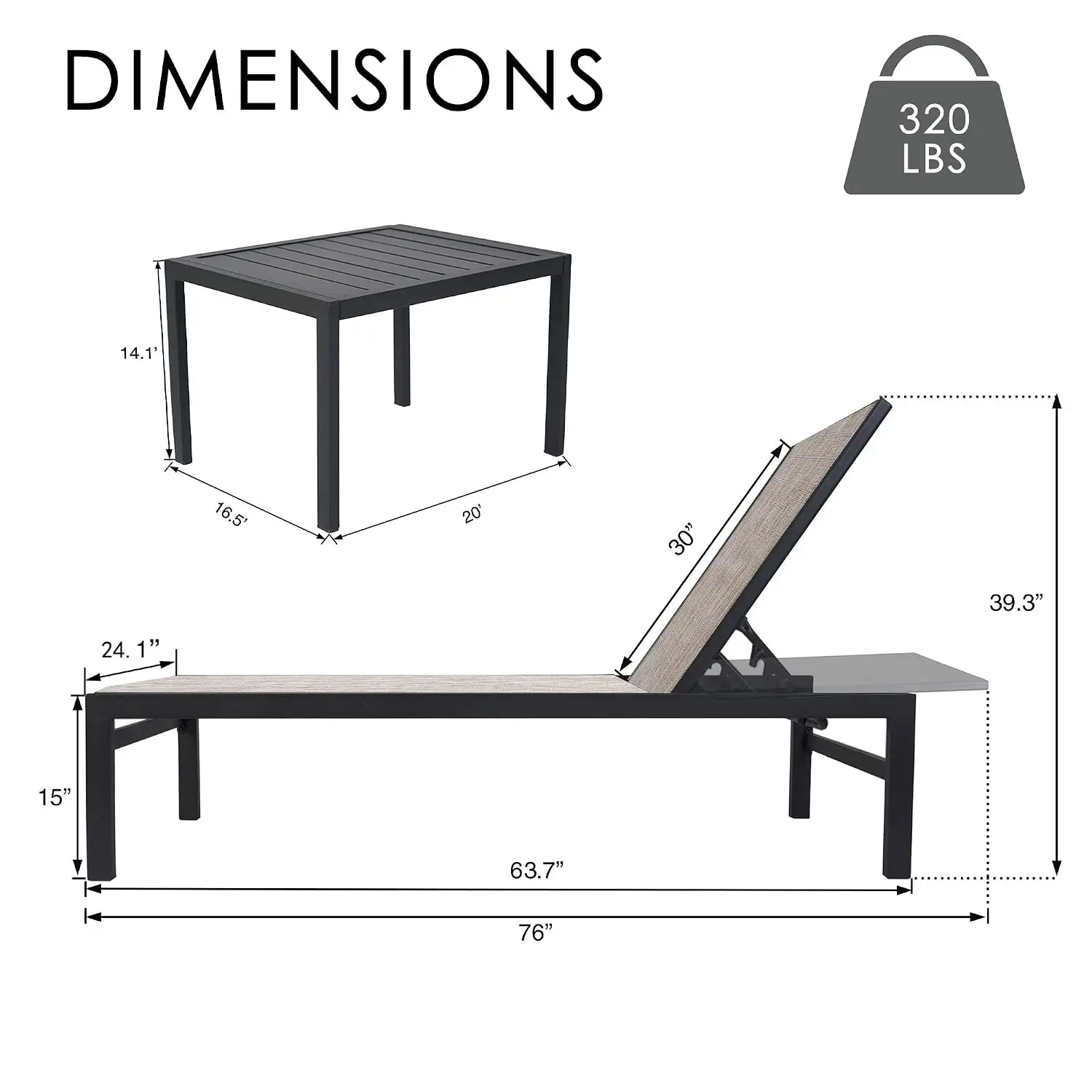 Outdoor Chaise Lounge, Aluminum Frame Adjustable Reclining Textilene Lounger for Poolside Sunbathing Backyard Beige  Customized