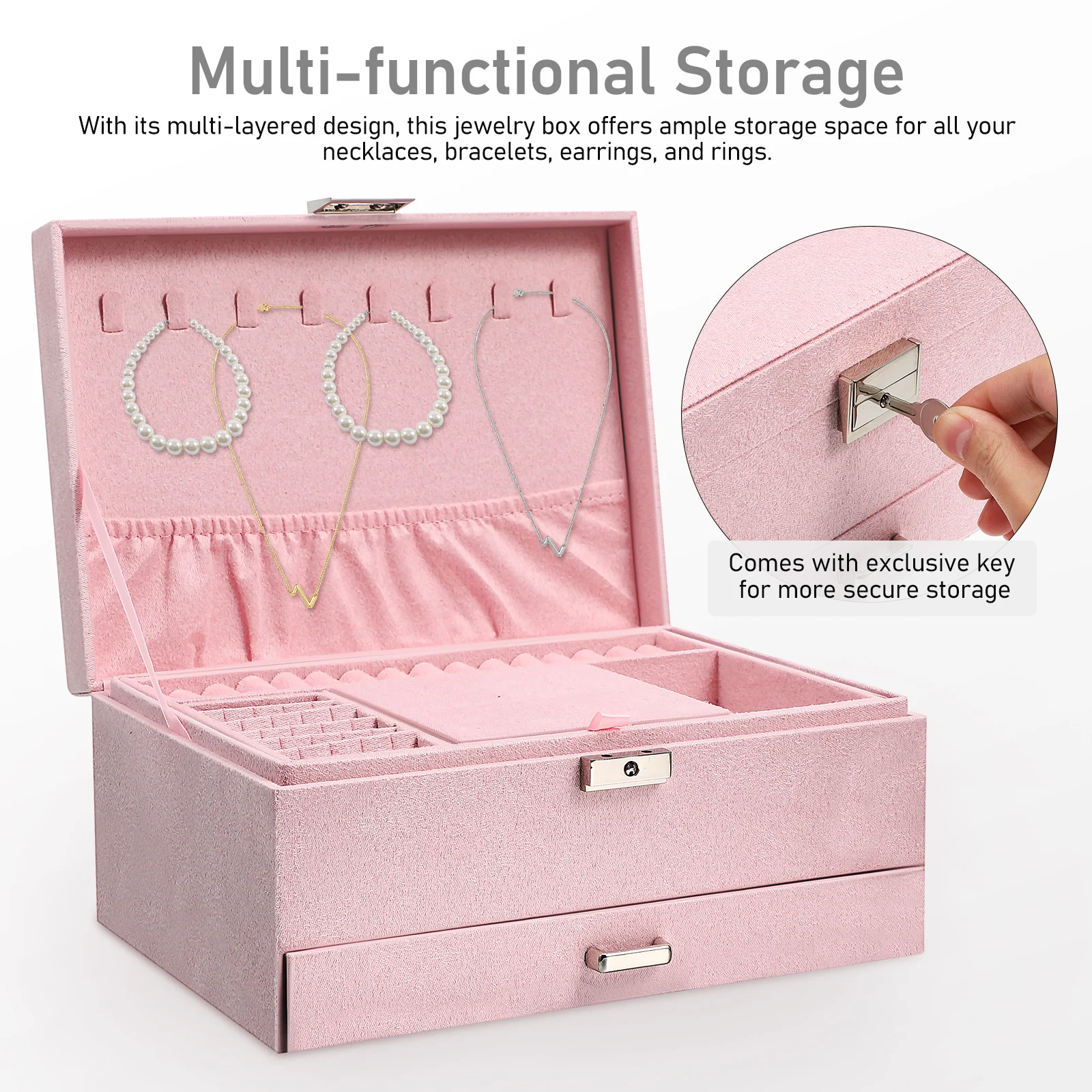 

Multi-Layer For Women Large Capacity Jewelry Organizer Box With Drawers Soft Suede Material Jewelry Storage Case For Necklaces