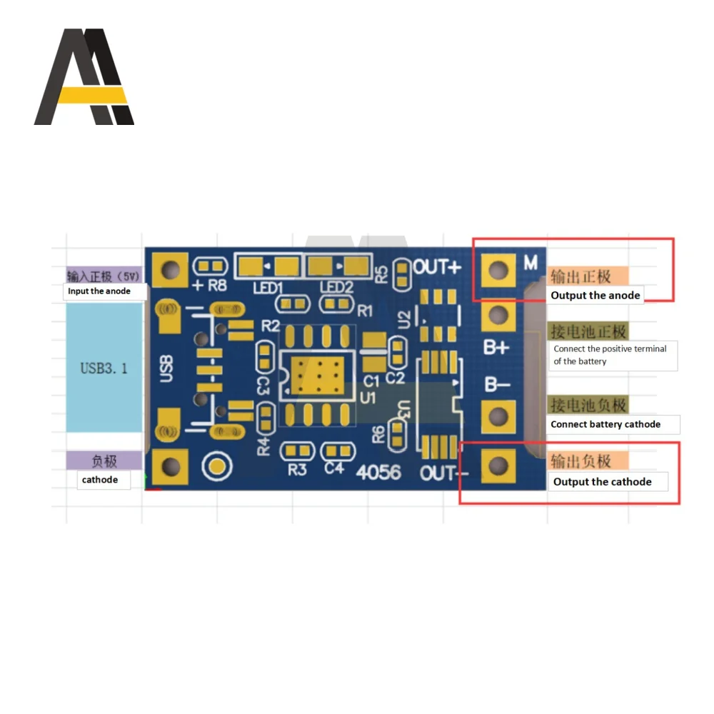1Pcs/10Pcs TP4056 5V 1A Type-c USB 18650 Lithium Battery Charging Board Charger Module with Protection Dual Functions 1A Li-ion