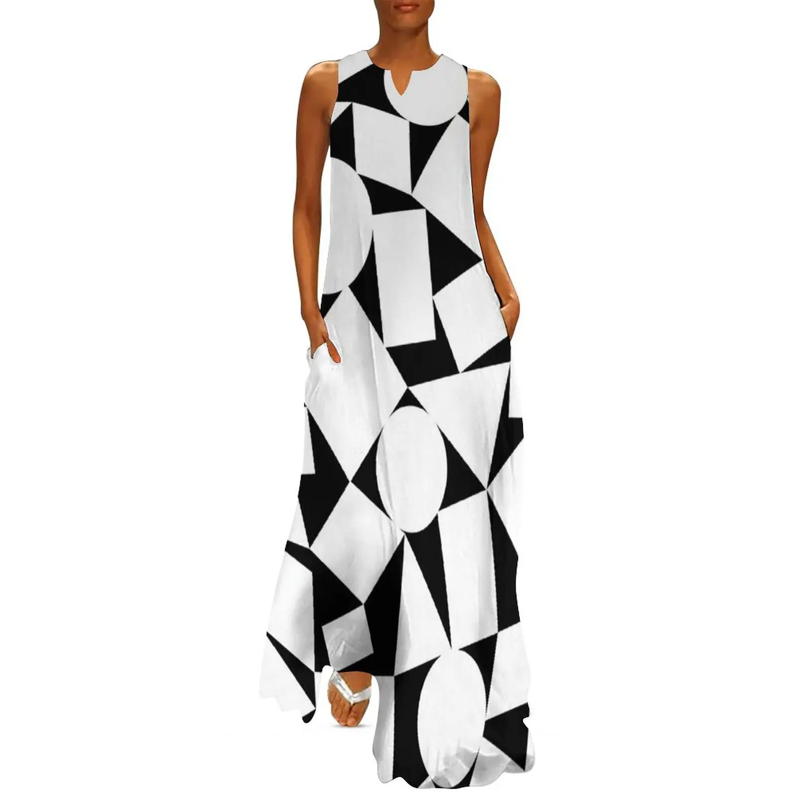 Monochrome Geometric Shapes Pattern Long Dress Dresses Women's summer skirt Summer women's clothing