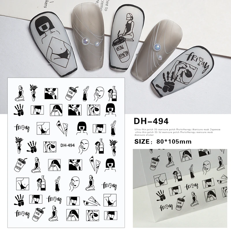 3D Flat Subculture Nail Stickers Dark Elegance Y2K Subculture Nail Art Stickers For DIY Manicure Self Adhesive Decoration Decals