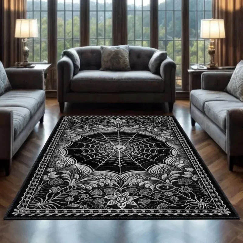 

Gothic Spider Web Black Area Rug for Dark Academia Decor Goth Living Room Bedroom Floor Carpet Washable Home Decor Mat Bedroom