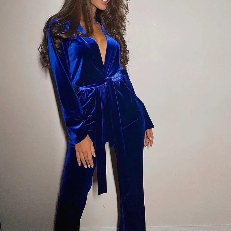 

Повседневный бархатный топ-бот с галстуком-бабочкой, облегающие повседневные длинные брюки, золотой бархатный комплект, летний комплект из полиэфирной ткани