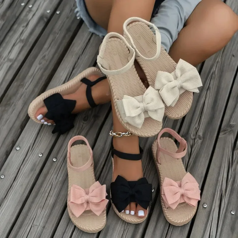 

Fashion Beach Casual Slippers Outdoor Bow Tie Flat Shoes Home Women Anti-slip Trend 2026 New Summer Lightweight Sandals
