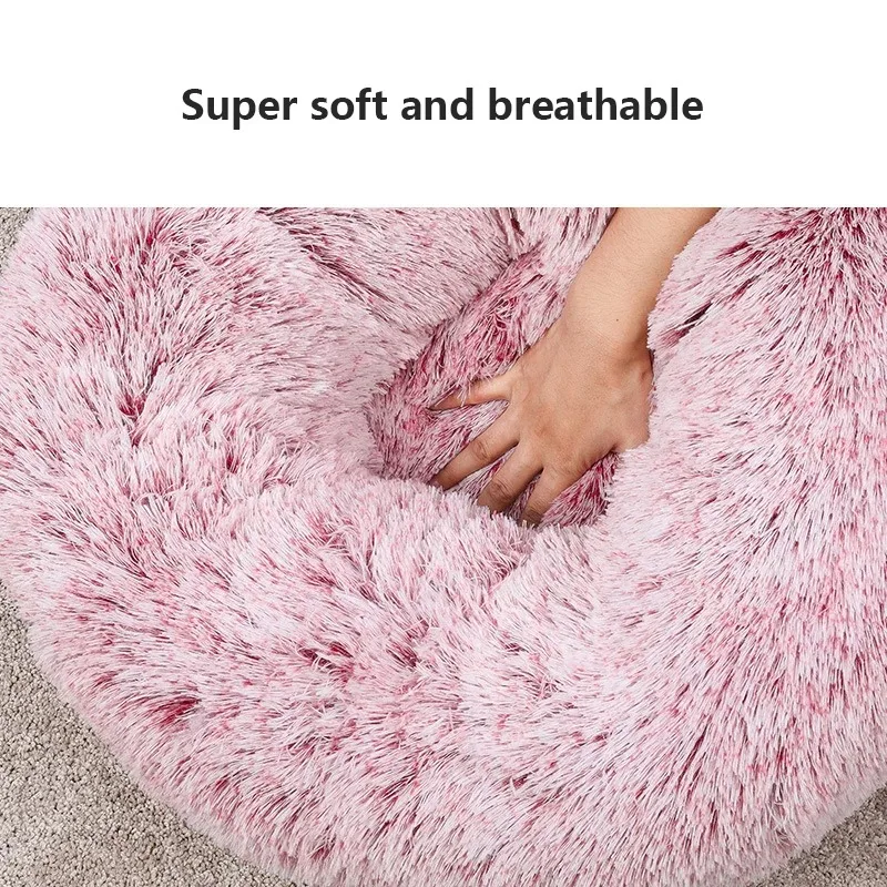 Round Tie-dye Plush Dog Bed Puppy Kennel Cat Cushion Washable Soft Small Medium Big Pet Cat Dog Sleeping Bed Winter Warm Mat