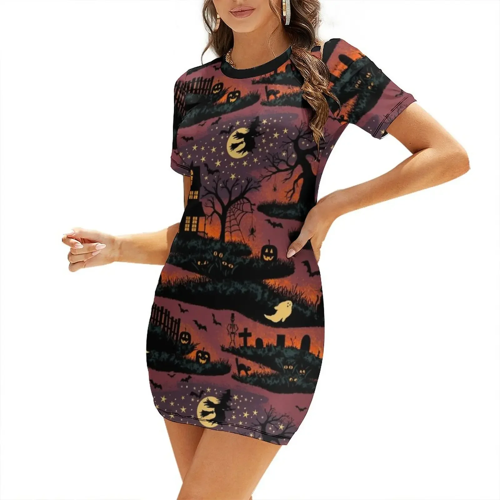 

Magical Halloween Night Short-Sleeved Dress Dress for pregnant women party dresses women Elegant gowns Dress