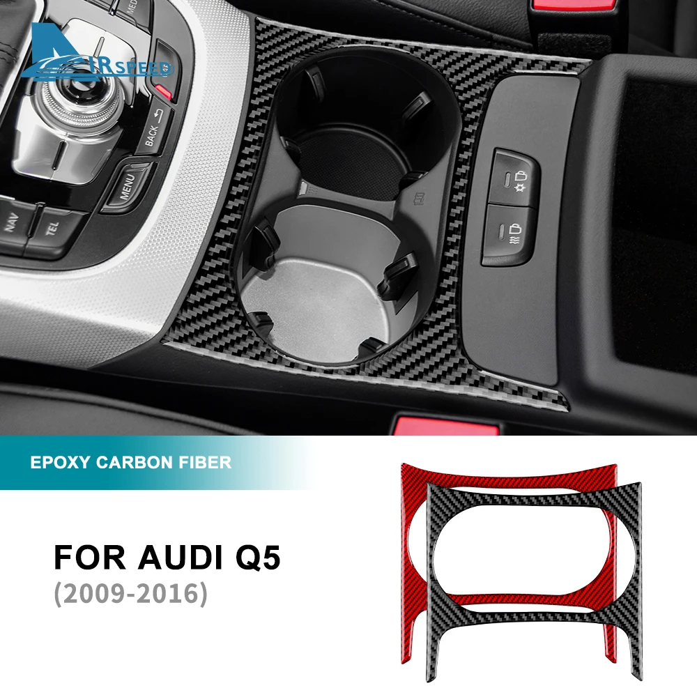 Real Carbon Fiber Sticker For Audi Q5 2009 2010 2011 2012 2013 2014 2015 2016 Water Cup Holder Panel Cover Accessories