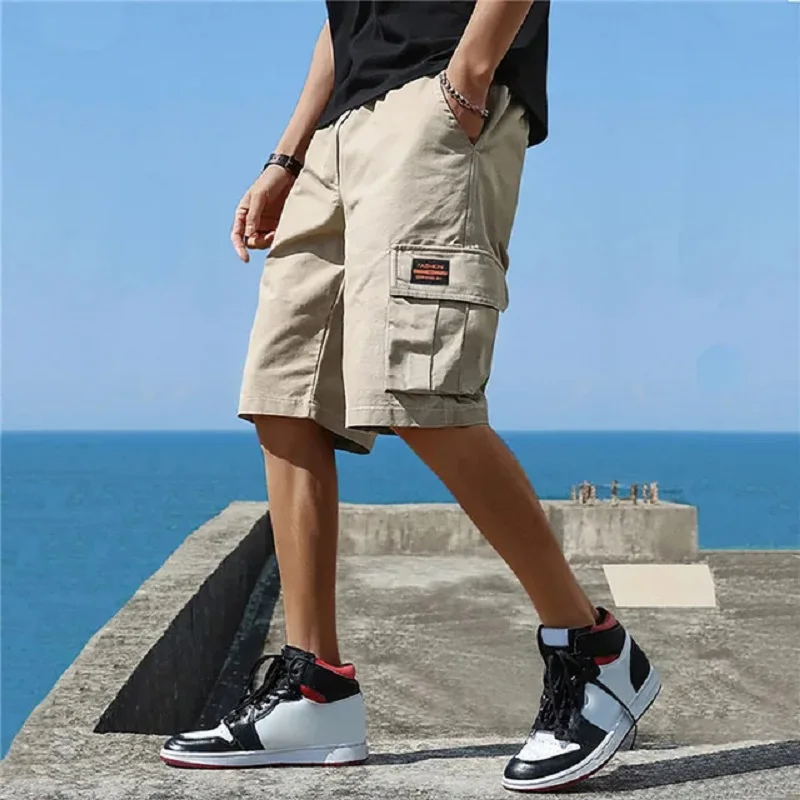 Men Trend Cargo Shorts Men'S Letter Print Pocket Shorts Summer New Fashion Casual Straight Shorts Male Ropa Hombre