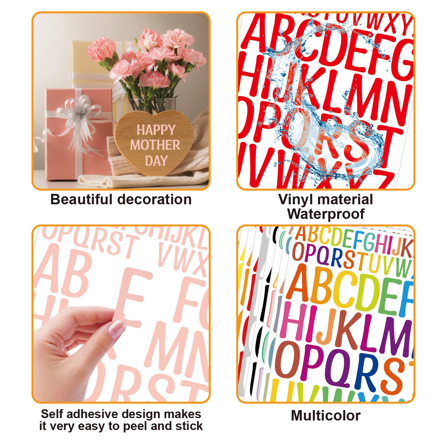 Waterproof Vinyl Alphabet Stickers 1inch 2inch Self Adhesive Letter Labels DIY Gift Packaging Notebook Journal Decor Stickers