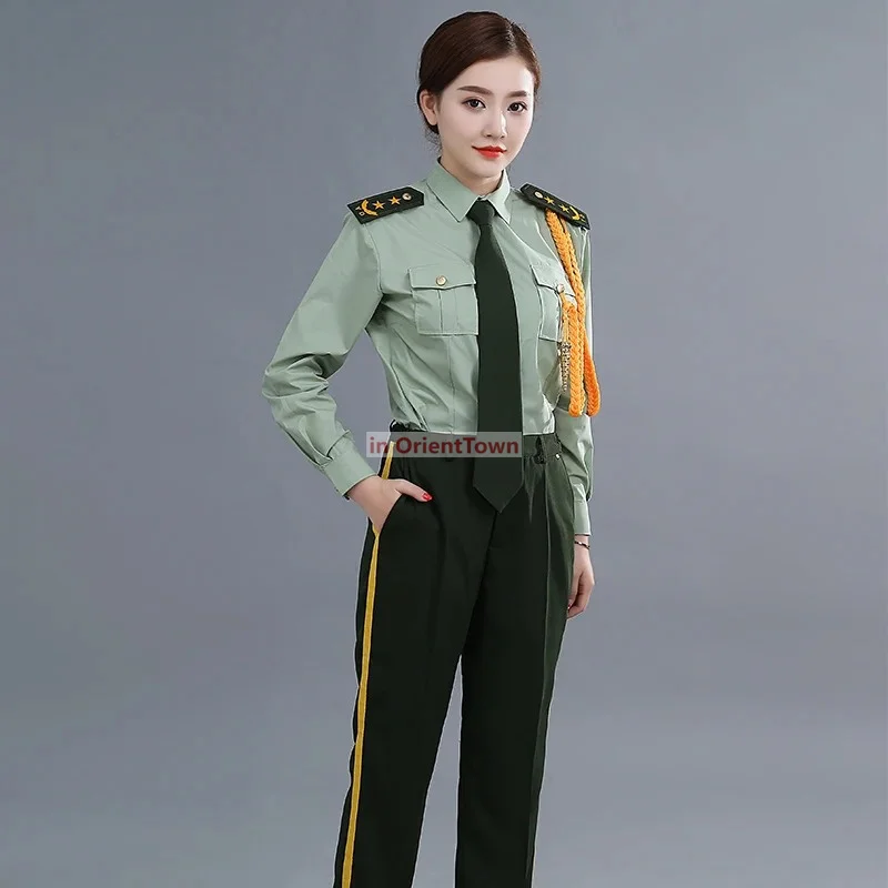 Uniforme militar feminino, roupas para levantar bandeiras, troupe cultural, blusa e calça ou saia, roupas de exército, verão