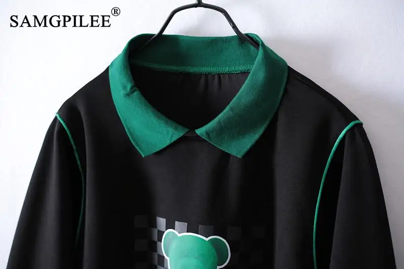 SAMGPILEE Sweatshirt Woman 2022 New Lapel Long Sleeve Colorblock Cartoon Cute Space Cotton Women's Sweatshirts Female Clothing