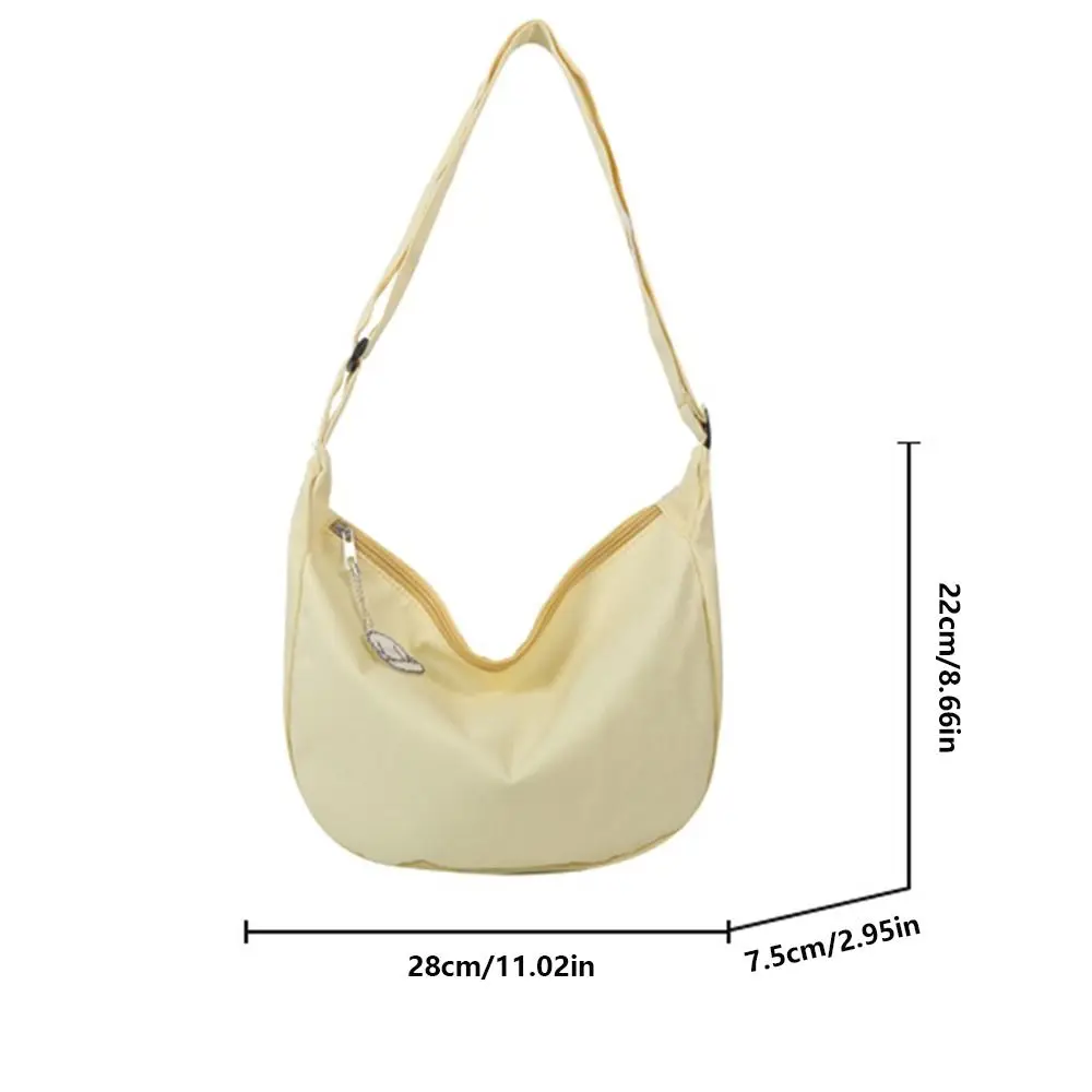 Large Capacity Lightweight Shoulder Bag Solid Color Cream Color Canvas Bag with Pendant Messenger Bag Handbag