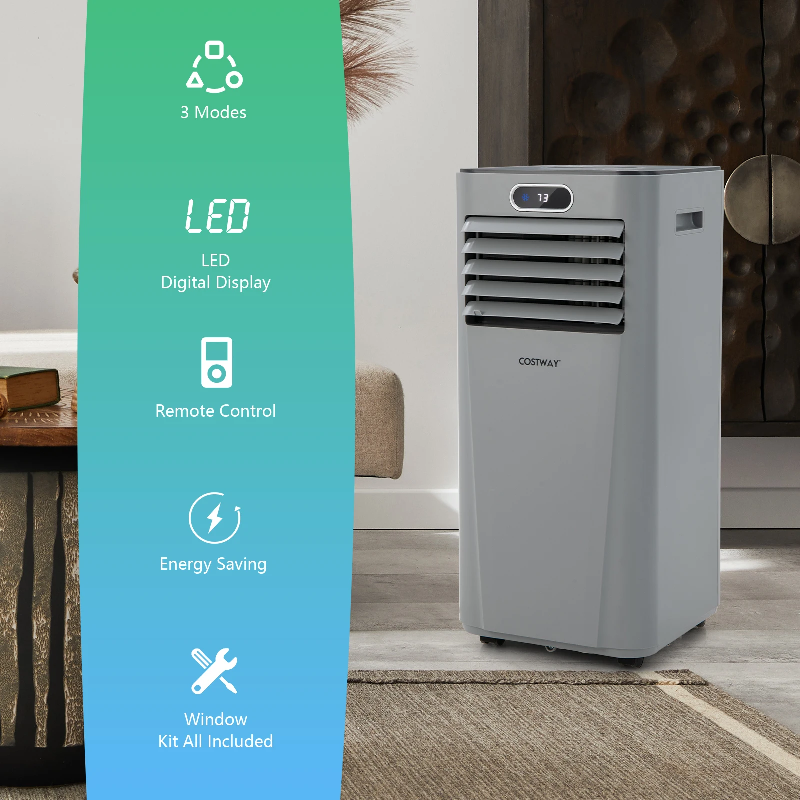 10000 BTU Portable Air Conditioner w/ Remote Control 3-in-1 Air Cooler w/ Drying