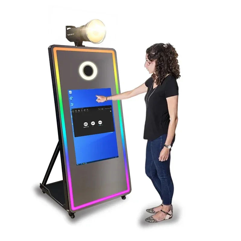 Hot Sales 2024 Newest Mirror Photo Booth Selfie Led Frame Portable Touch Screen Magic Mirror PhotoBooth Machine With Camera And