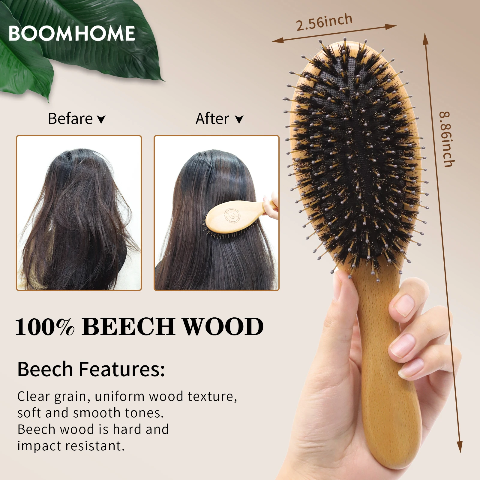 Wholesale Boar Bristle Hair Brush Women Custom Logo Scalp Massage Hair Comb Wood HairBrush for Curly Thick Long Hair 6PC/Box