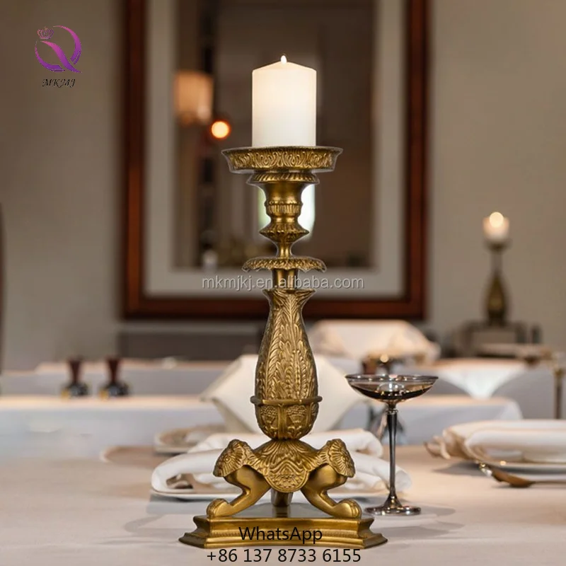 

MKMJ Luxury Antique Single Arm Metal Candlestick High Quality Pure Copper Gold Vintage Candle Holder For Living Room Home Decor