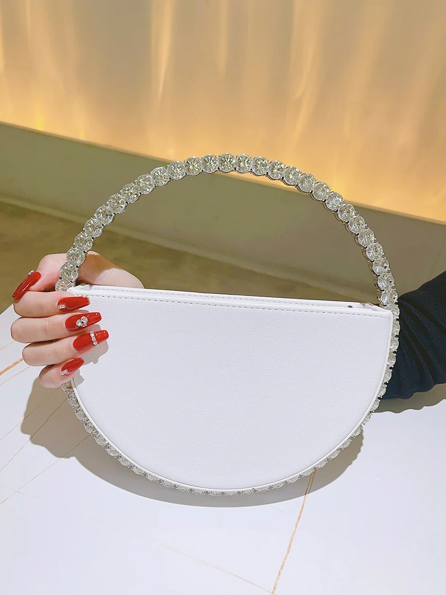 Strass Ronde Ring Avondtas Trendy Faux Lederen Clutch Portemonnee Dames Elegante Handtassen Voor Feest Prom Bruiloft